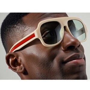 Aviator‎ Sunglasses Fashion Visor Shield Beige Frame Green Lens Men Women Style